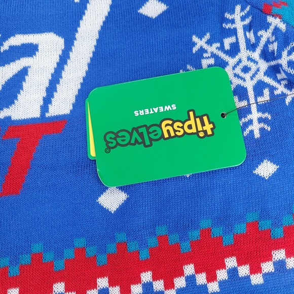 Tipsy Elves Ugly Christmas Sweater Mens Large‎ Natural Light Beer Snowflakes - Picture 4 of 10